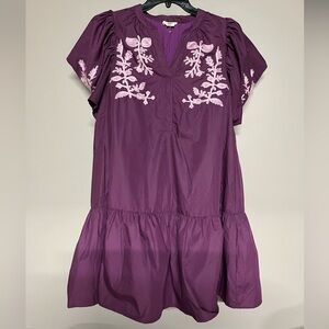 Entro Purple Embroidered Puff Sleeve Dress